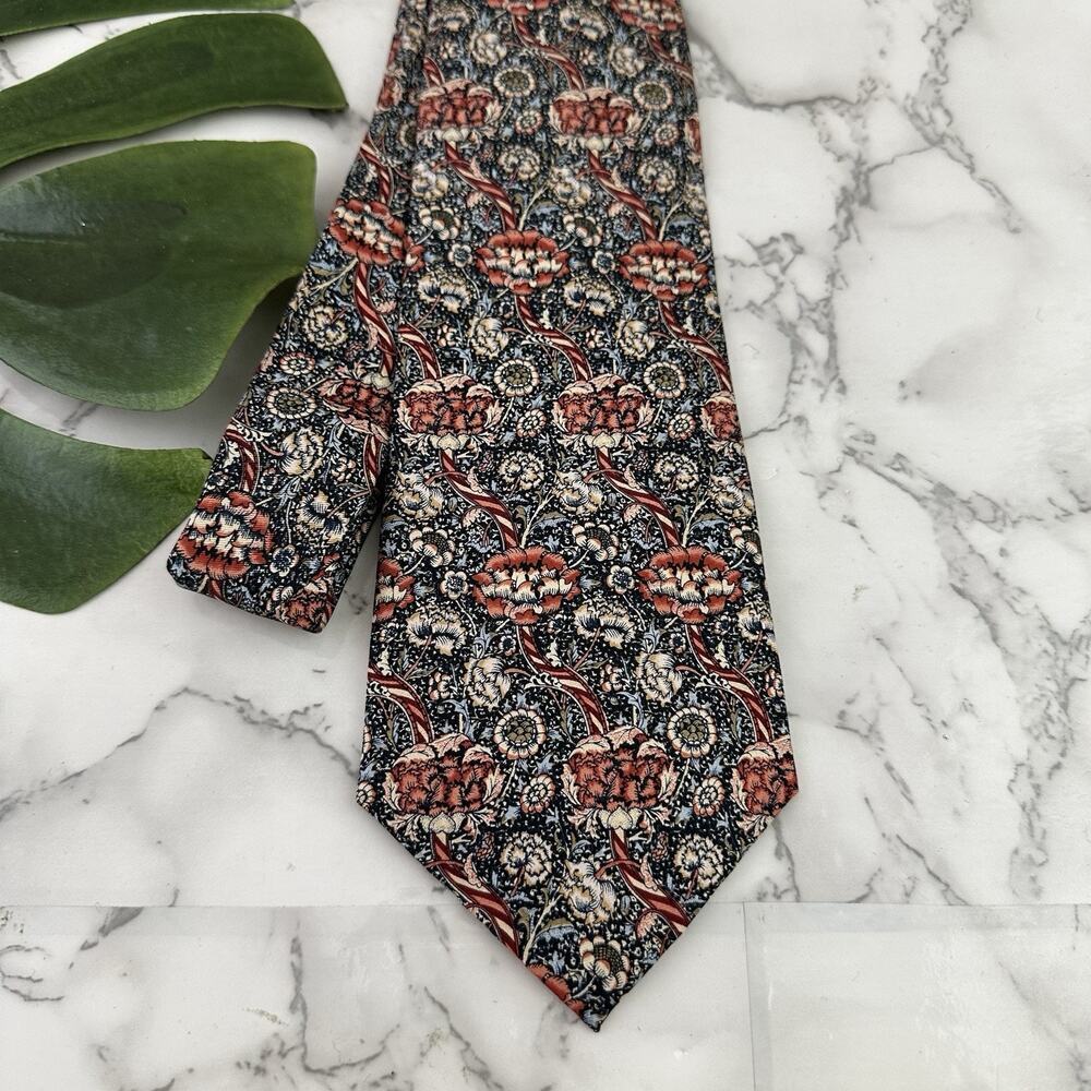 Fox & Chave Mens Silk Neck Tie Pink Tan Paisley Floral England Wide - Picture 2 of 5
